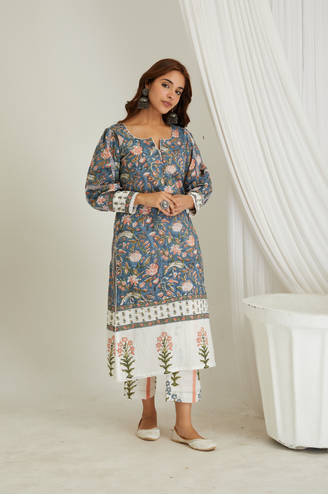 RAYA HAND BLOCK PRINTED BLUE KURTA