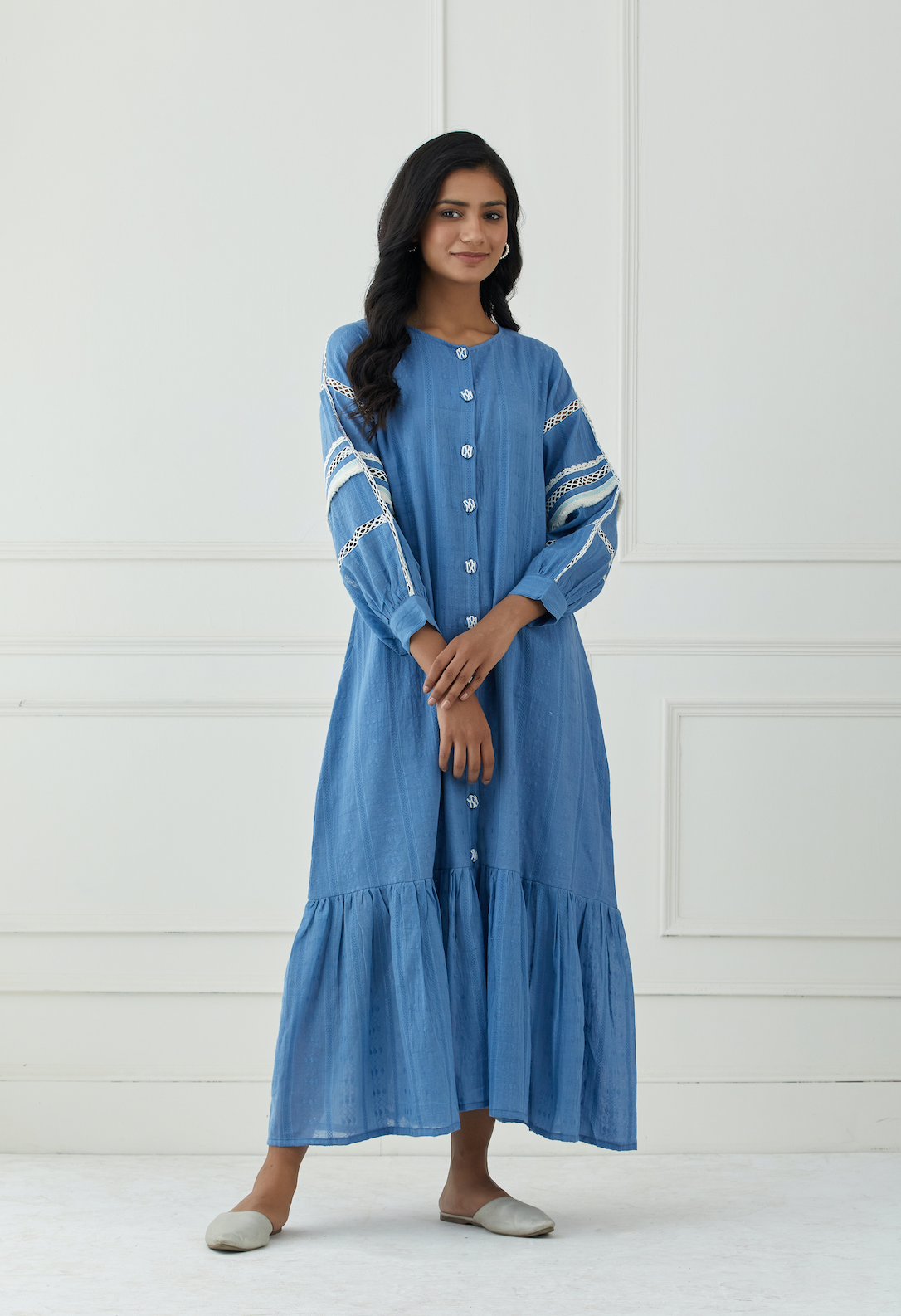 Frida Solid Blue Tiered Summer Dress