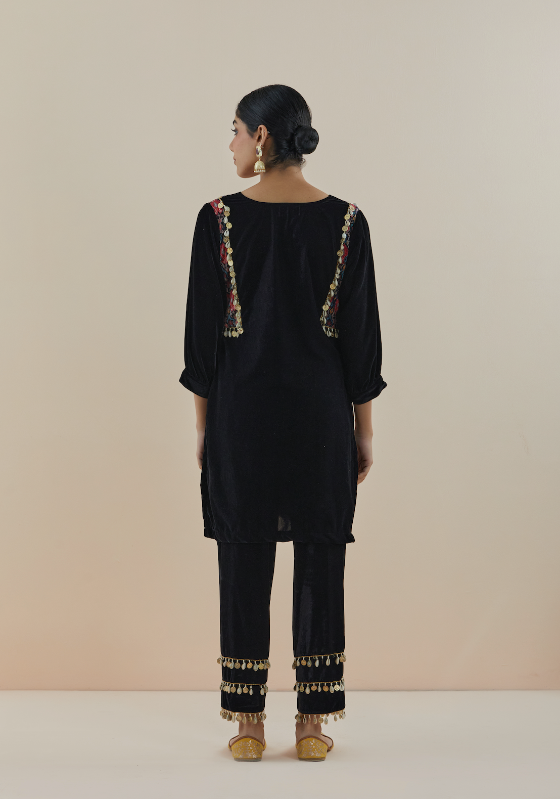 Black Aztec Printed Velvet Kurta (Set of 2)