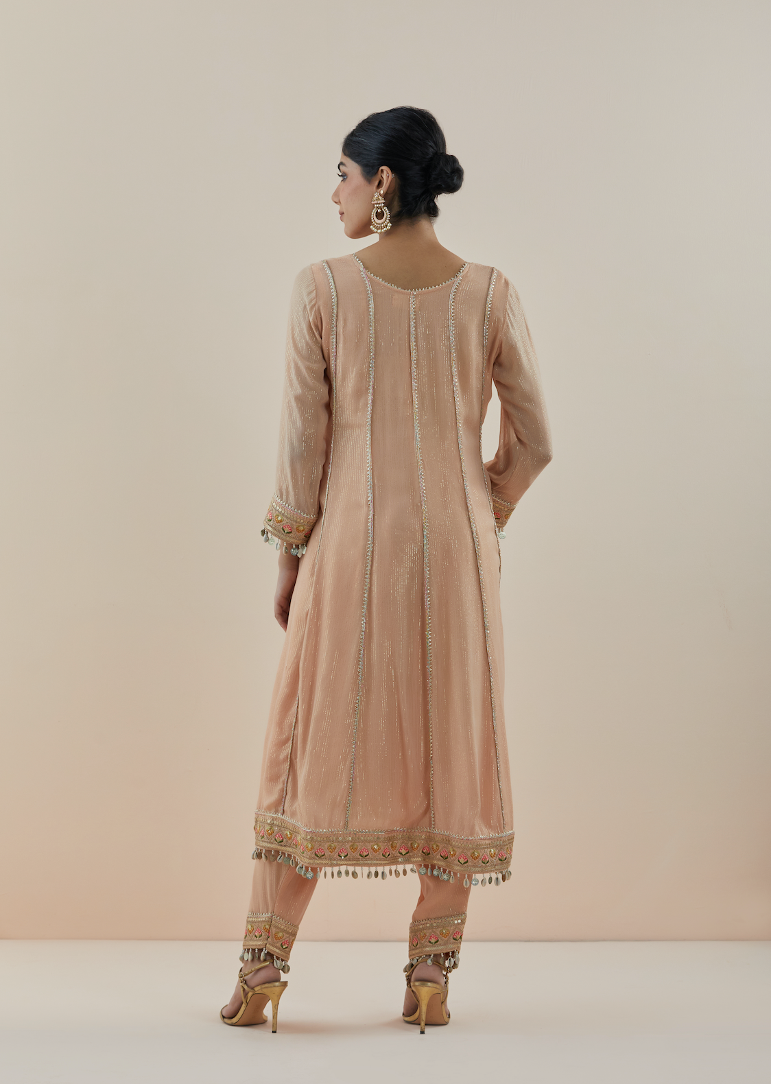 Peach Lurex Georgette Anarkali (Set of 3)