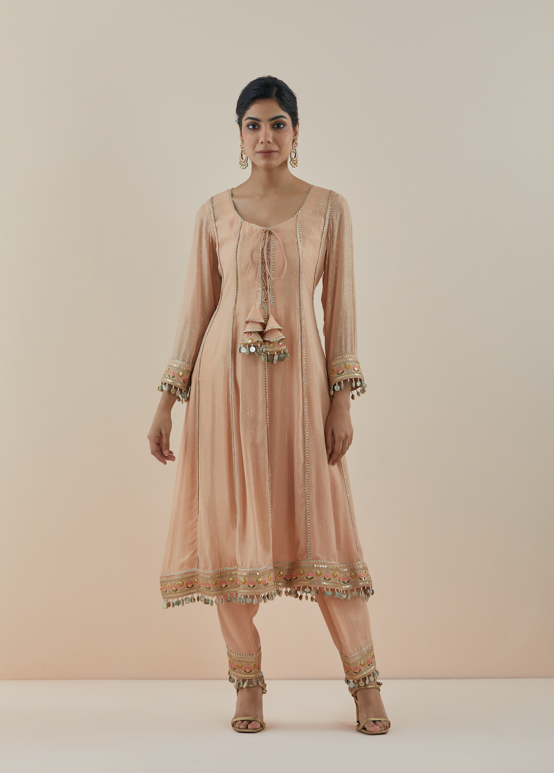 Peach Lurex Georgette Anarkali (Set of 3)