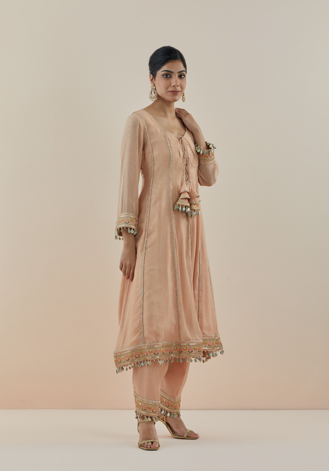 Peach Lurex Georgette Anarkali (Set of 3)