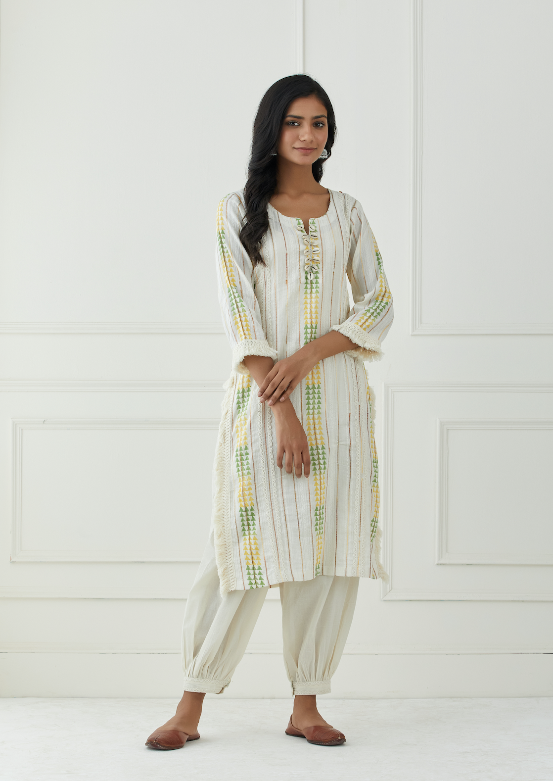 Meraki Woven Dobby Cotton Block Printed Kurta Set