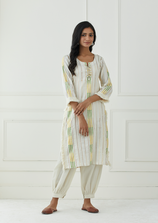 Meraki Woven Dobby Cotton Block Printed Kurta