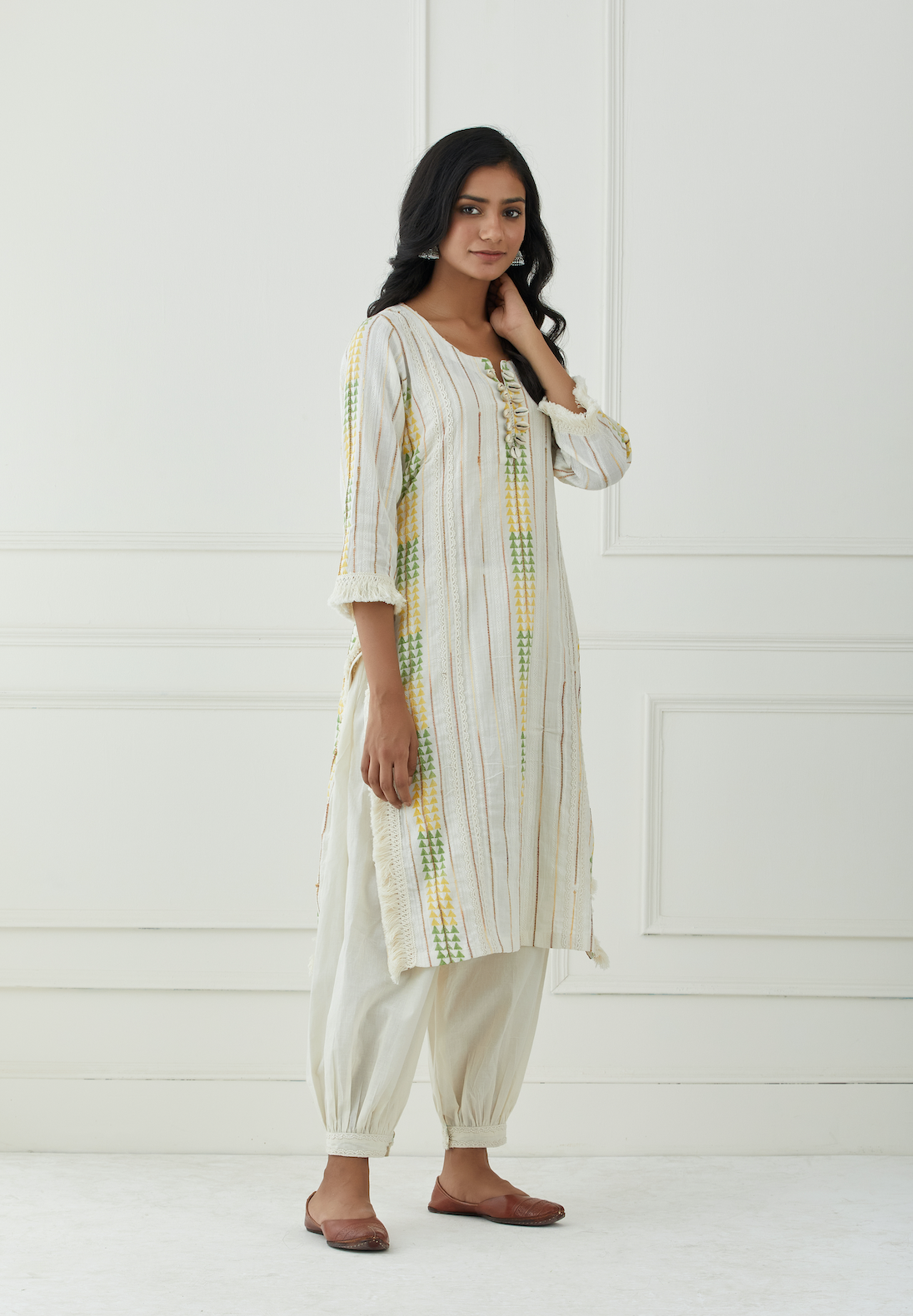 Meraki Woven Dobby Cotton Block Printed Kurta Set