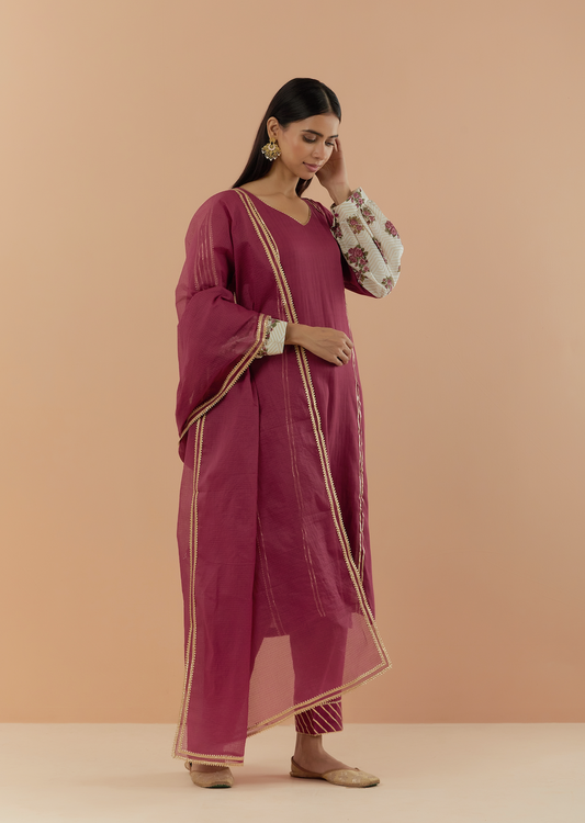 Saanjh Dobby Maroon Kurta set