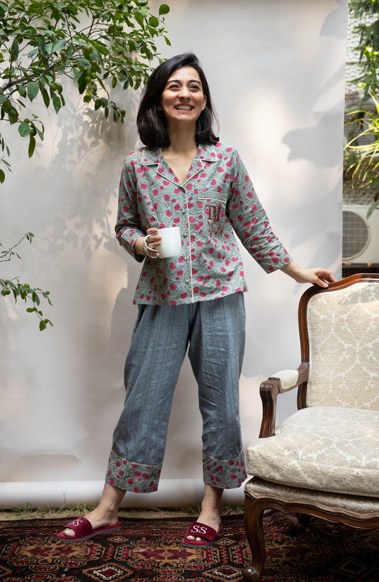 Grey Floral Loungewear Set