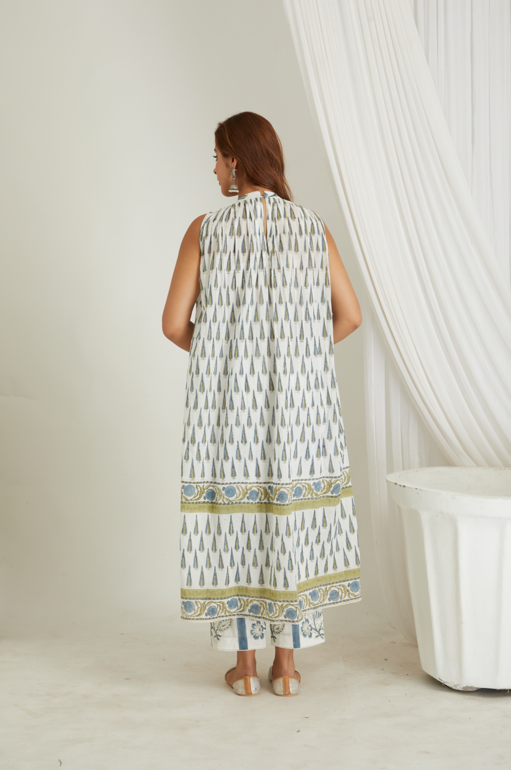 RAYA HAND BLOCK PRINTED ANAR PLEATED KURTA