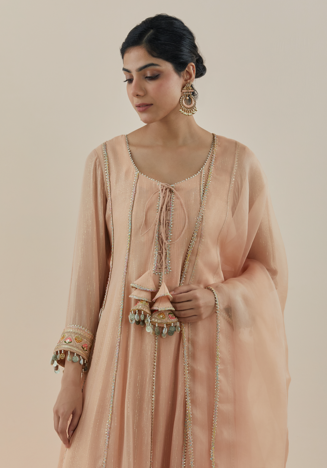 Peach Lurex Georgette Anarkali (Set of 3)